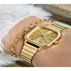 Premium Özel Serisi Kare İnce Metal Kordon Kadın Kol Saati-Bileklik Hediyeli