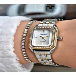 FERRUCCİ BEYAZ KADRANLI TAŞLI KARE GOLD GÜMÜŞ METAL KADIN KOL SAATİ