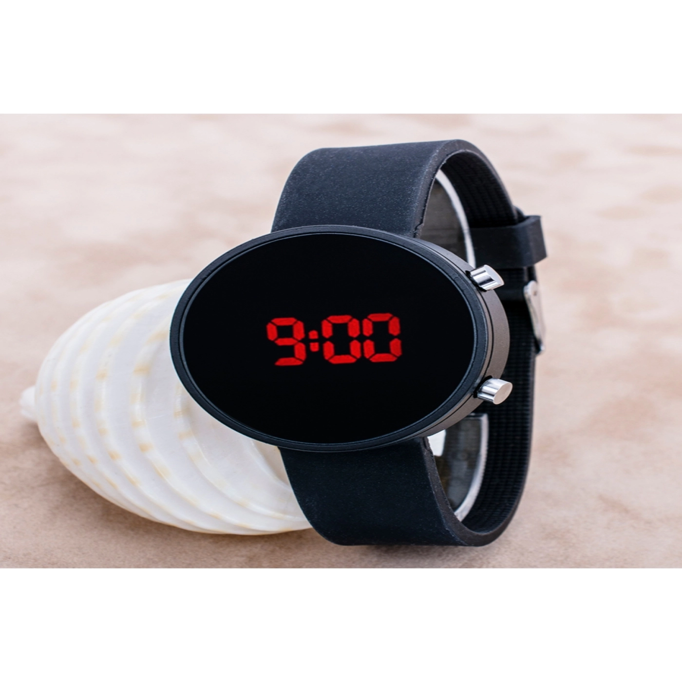 Siyah Renk Silikon Kordonlu Yuvarlak Dijital Ekran Unisex Saat ST-303634