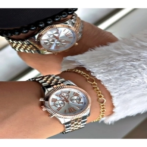 Özel Seri Full Metal Kordon Roma Rakamlı Çift Kol Saati-Bileklik hediyeli