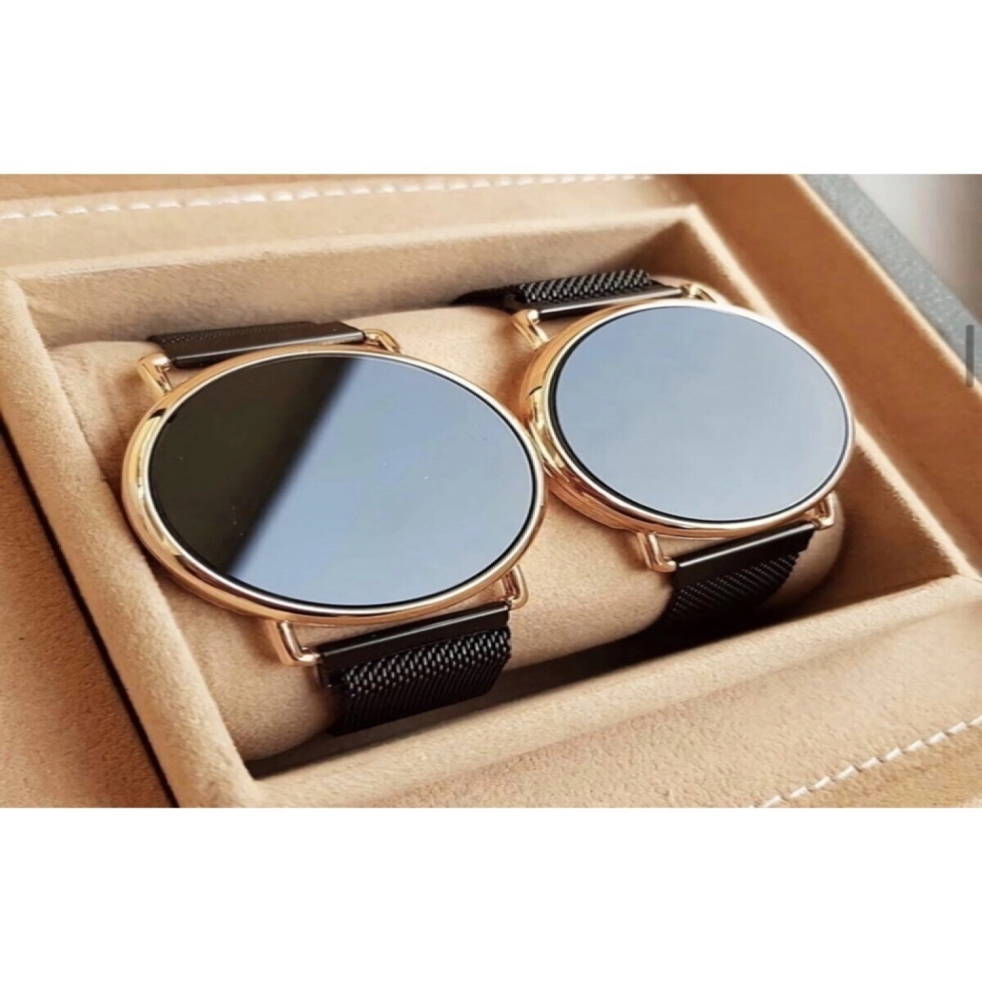 Dijital Dokunmatik Ekran Rose Gold Kasa Mıknatıslı Hasır Kordon Çift Saati