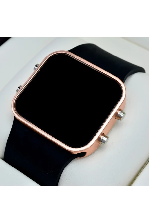 Siyah Silikon Kordonlu Rose Metal Kasa Unisex Model Dijital Saat ST-303567