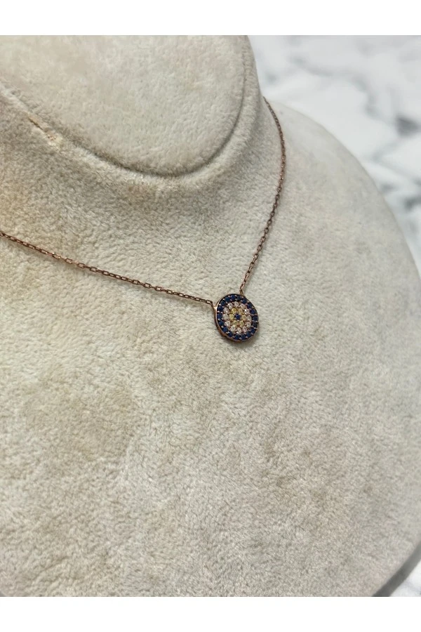 925 Ayar Gümüş Rose Gold Nazar Boncuğu Modeli Gümüş Kolye