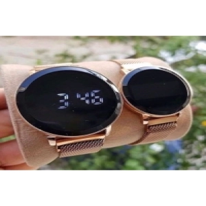 Bakır Renk Dijital Dokunmatik Hasır Mıknatıslı Kordon Çift Saati