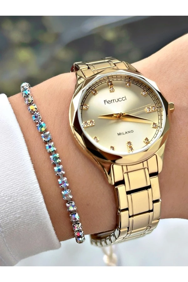 TAŞ RAKAMLI GOLD METAL KADIN KOL SAATİ