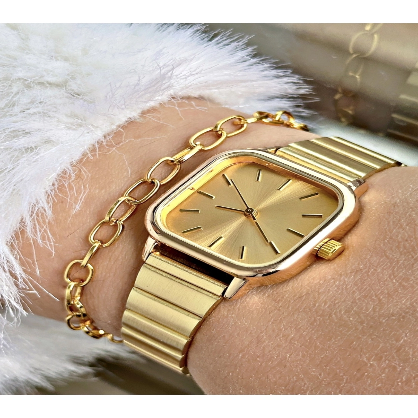 Premium Özel Serisi Kare İnce Metal Kordon Kadın Kol Saati-Bileklik Hediyeli