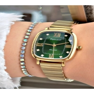 FERRUCCİ YEŞİL KADRANLI KARE GOLD TAŞ RAKAMLI GOLD METAL KADIN KOL SAATİ
