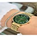 FERRUCCİ YEŞİL KADRANLI KESME CAMLI RAKAMLARI TAŞLI GOLD METAL KADIN KOL SAATİ