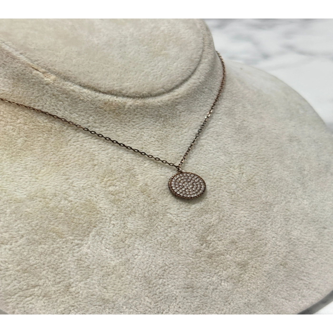 925 Ayar Gümüş Rose Gold Yuvarlak Taşlı Modeli Gümüş Kolye