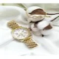 Dekoratif Göstergeli Gold Çerceve Unisex Kol Saati Zirkon Taşlı Bileklik (BİLEKLİK HEDİYEMİZDİR)