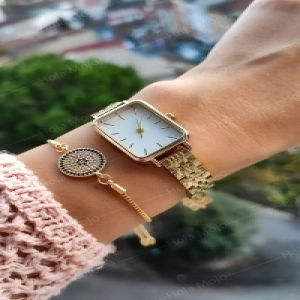 Dikdörtgen Vintage Saat Retro Çelik Gold Minimal Kadın Kol Saati