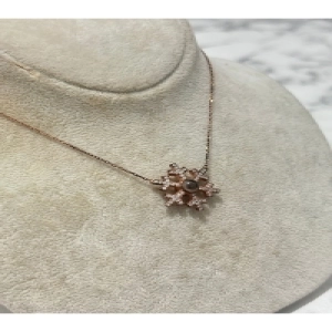 925 Ayar Gümüş Büyük Rose Gold Taşlı Modeli Gümüş Kolye