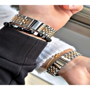 Özel Seri Full Metal Kordon Roma Rakamlı Çift Kol Saati-Bileklik hediyeli