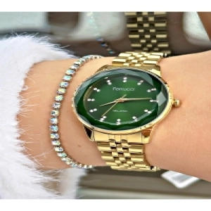 FERRUCCİ YEŞİL KADRANLI KESME CAMLI RAKAMLARI TAŞLI GOLD METAL KADIN KOL SAATİ