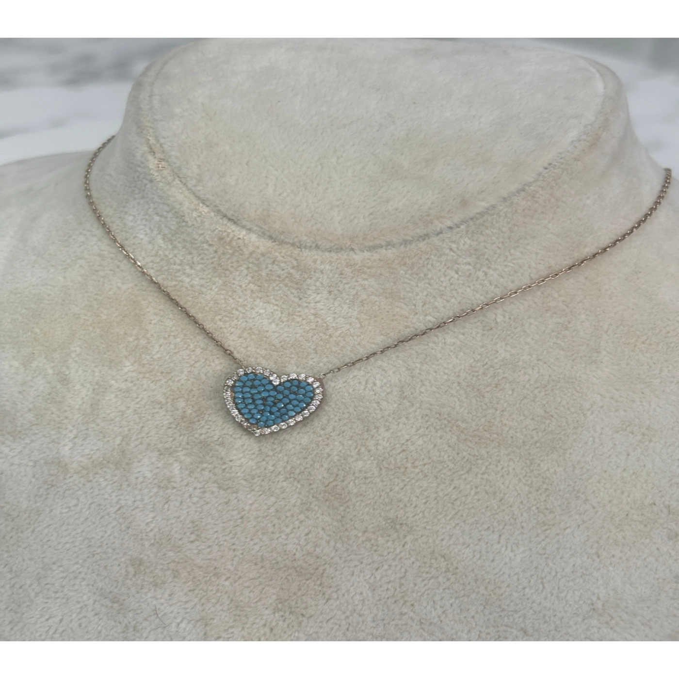 925 Ayar Gümüş Taşlı Rose Gold Kalpli Modeli Gümüş Kolye