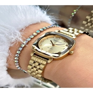 FERRUCCİ RAKAMLARI TAŞLI KARE GOLD METAL KADIN KOL SAATİ