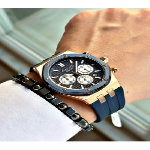 Functıon Lacivert Kadranlı Takvimli Rose Kasa Lacivert Silikon Erkek Kol Saati