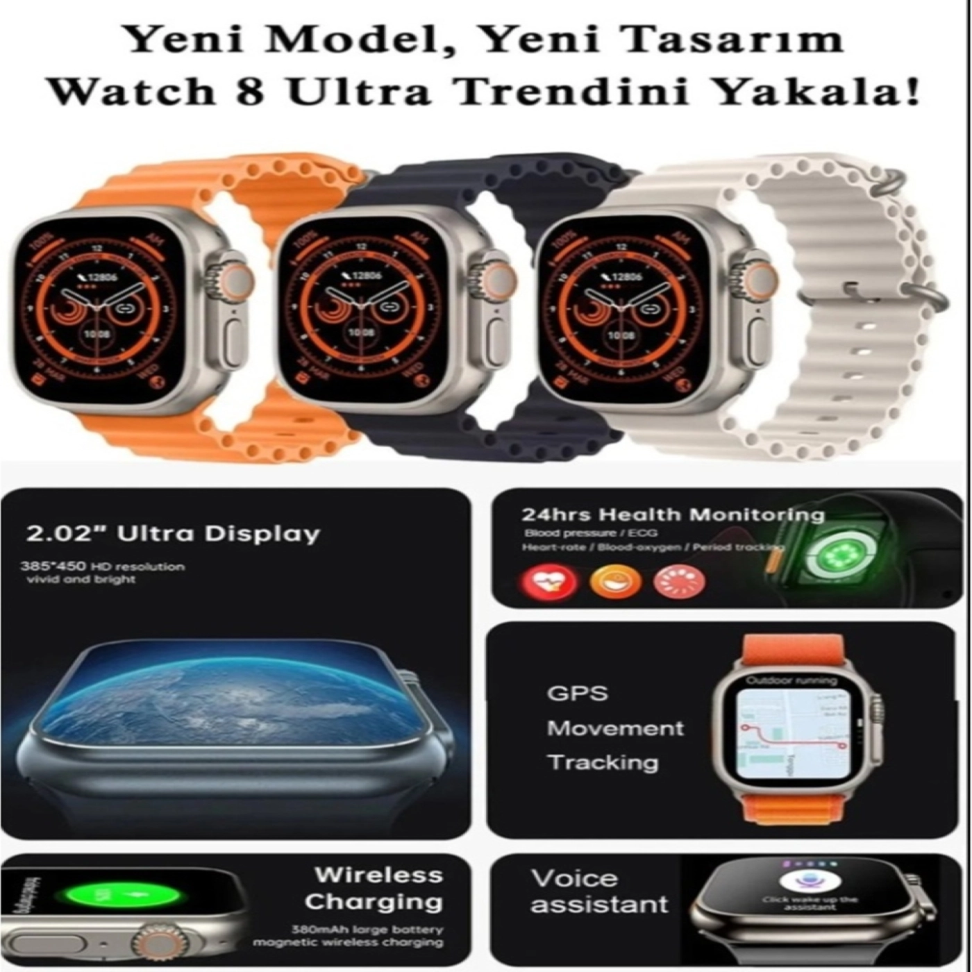 Gs8 Ultra Plus Akıllı Saat Nfc Kablosuz Şarj Arama Bildirim Alma Ios Ve Android Destek-Kordon Hediye hover