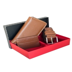 Premium Serisi Özel Kutulu Deri Dikey Fermuarlı Telefon Bölmeli Cüzdan Kemer ve Kartlık Erkek Seti