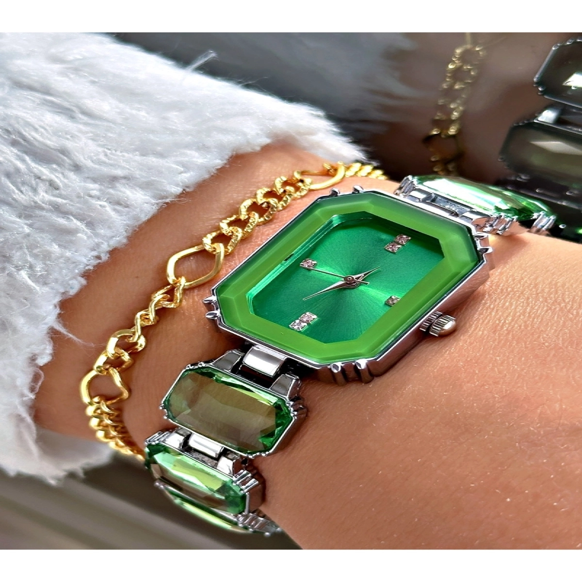 Premium Serisi Lüks Taşlı Özel Tasarım Metal Kordon Kadın Kol Saati-Bileklik Hediyeli