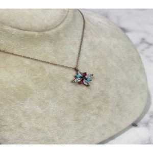 925 Ayar Gümüş  Renkli Taşlı Modeli Gümüş Kolye