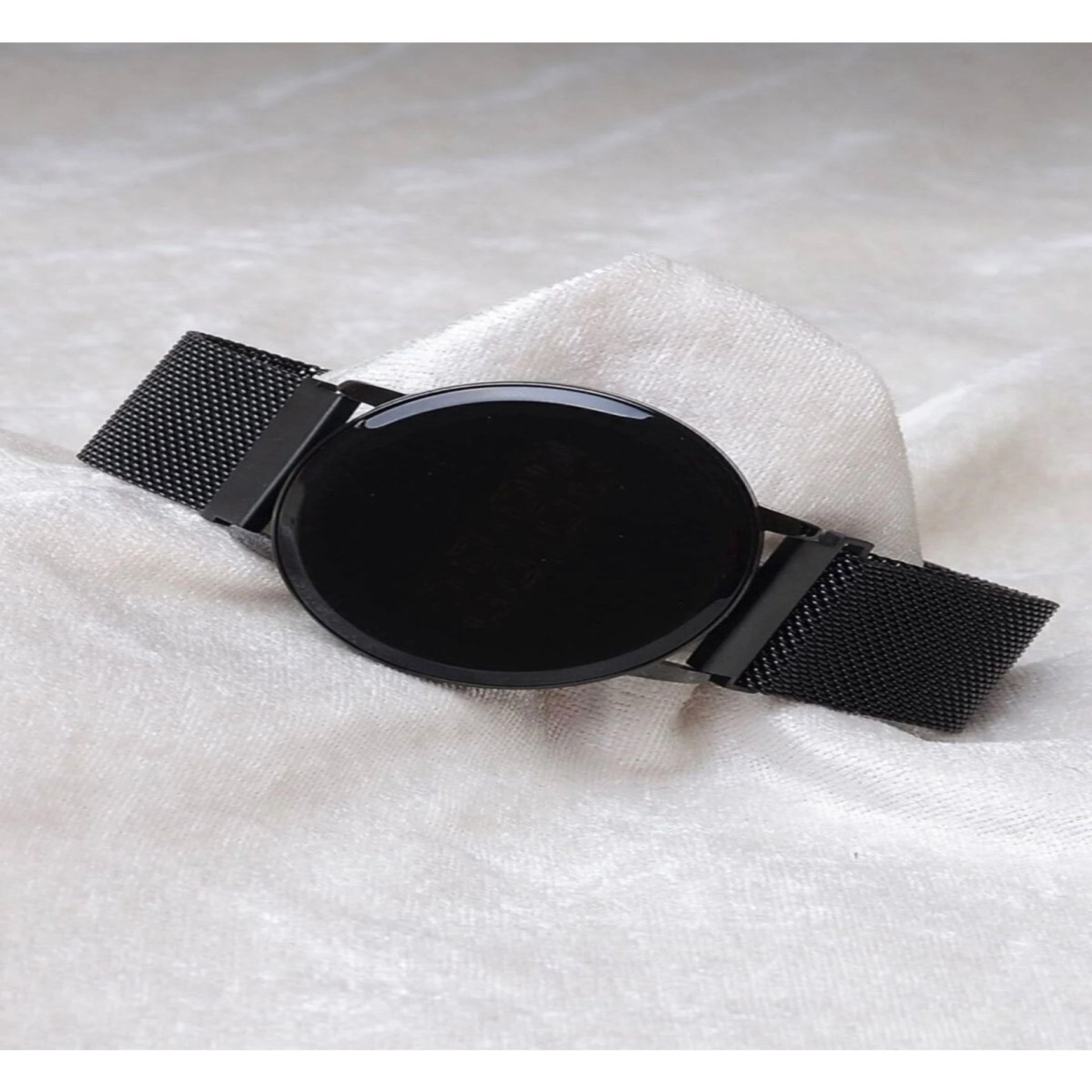 Unisex Siyah Dokunmatik Hasır Kordon Mıknatıslı Kol Saati