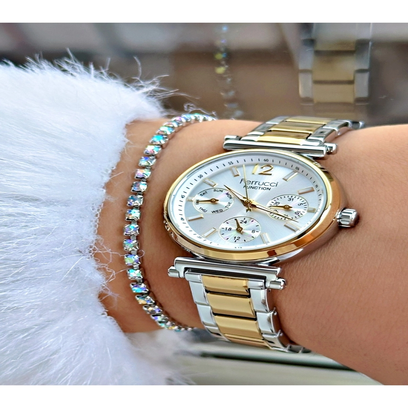 FUNCTION BEYAZ KADRANLI GOLD GÜMÜŞ KADIN METAL KOL SAATİ