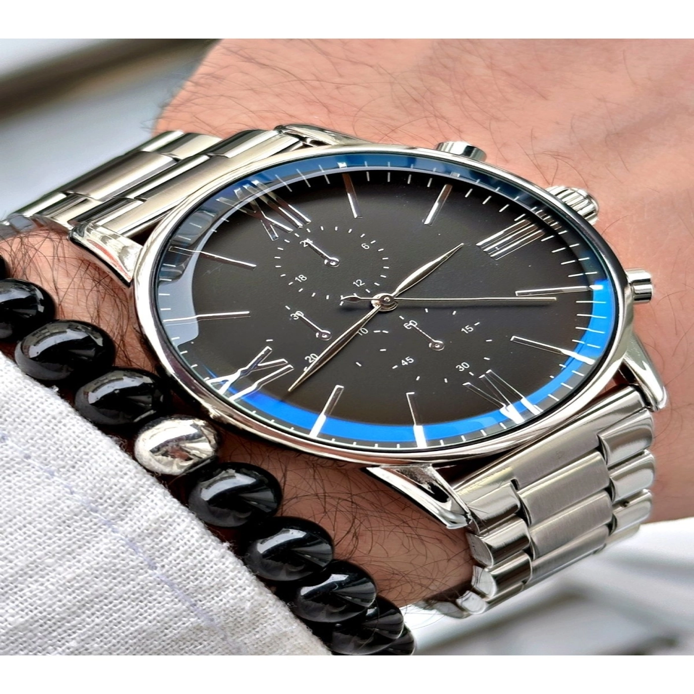 Lüks Özel Seri Metal Kordon Roma Rakamlı Erkek Kol Saati-Bileklik Hediyeli