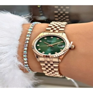 YEŞİL KADRAN TAŞ RAKAMLI ROSE KADIN METAL KOL SAATİ