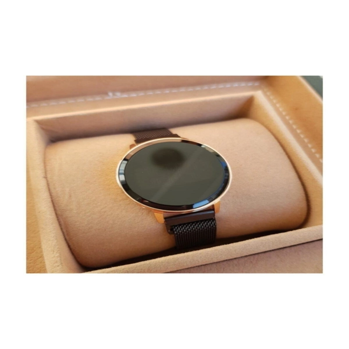 Siyah Hasır Mıknatıslı Kordon Sarı Kasa Dokunmatik Kadın Saati