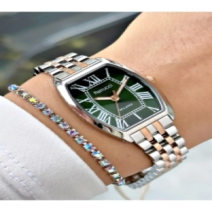 ROMA RAKAMLI YEŞİL KADRANLI ROSE GÜMÜŞ KADIN METAL KOL SAATİ