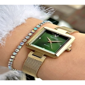 FERRUCCİ YEŞİL KADRANLI KARE GOLD HASIR KADIN KOL SAATİ