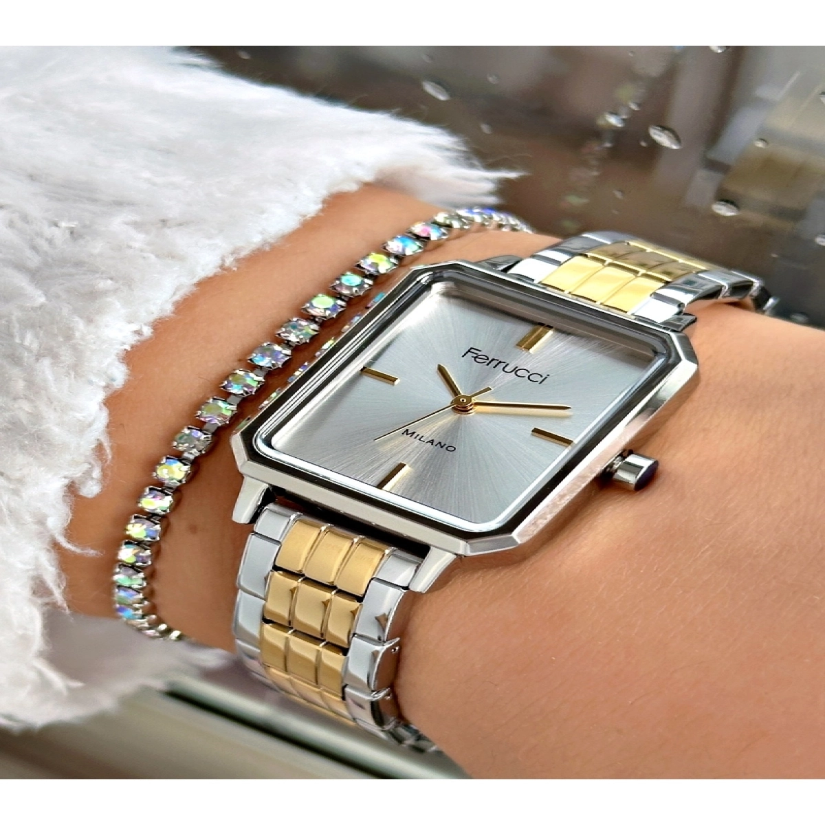 FERRUCCİ KARE GÜMÜŞ GOLD METAL KADIN KOL SAATİ