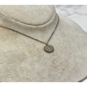 925 Ayar Gümüş Rose Gold Yuvarlak Taşlı Modeli Gümüş Kolye