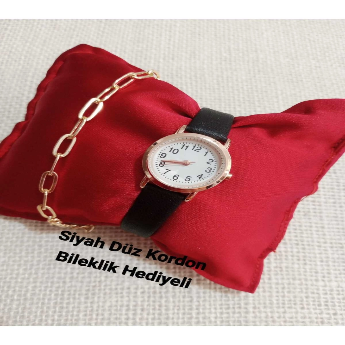 Minimal Vintage Model Siyah Kordon Yuvarlak Kasa Kadın Kol Saati Bileklik Hediyeli bb0084