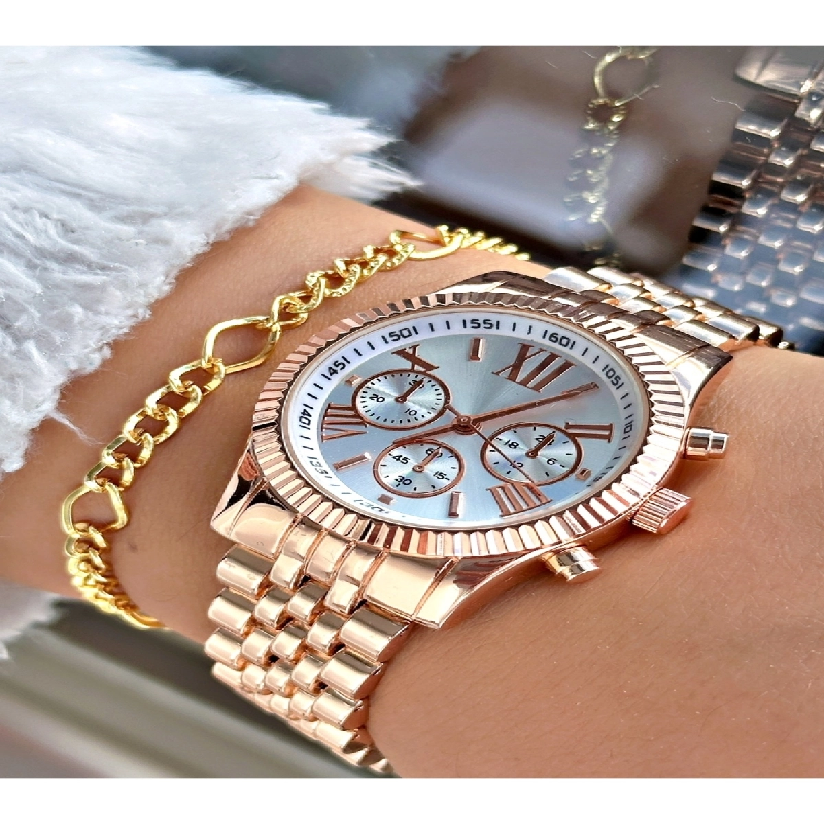 Roma Rakamlı Özel Seri Metal Kordon Kadın Kol Saati-Bileklik Hediyeli