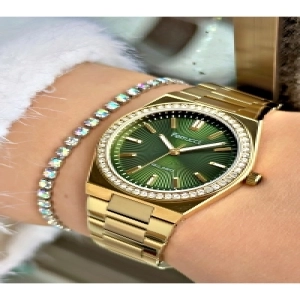 FERRUCCİ YEŞLİ KADRANLI TAŞLI GOLD METAL KADIN KOL SAATİ