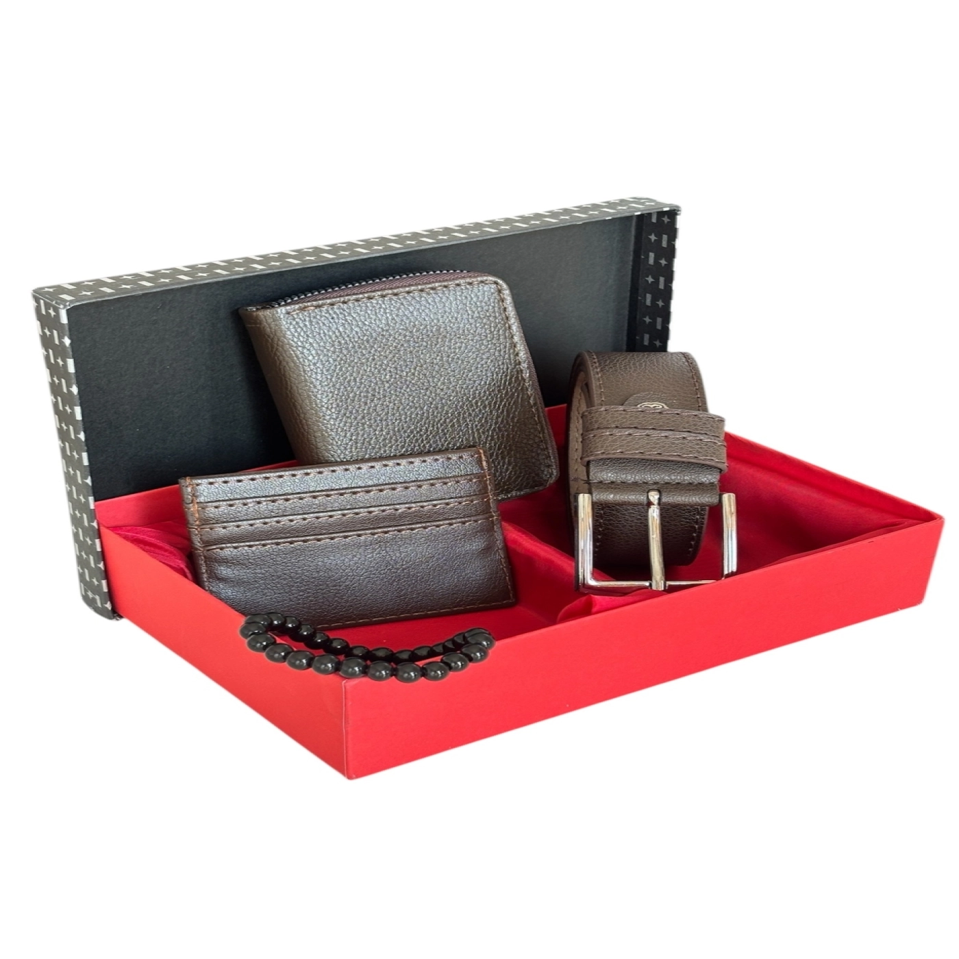 Premium Serisi Özel Kutulu Lüks Deri Dikey Fermuarlı Cüzdan Kemer Kartlık Ve Bileklik Erkek Seti