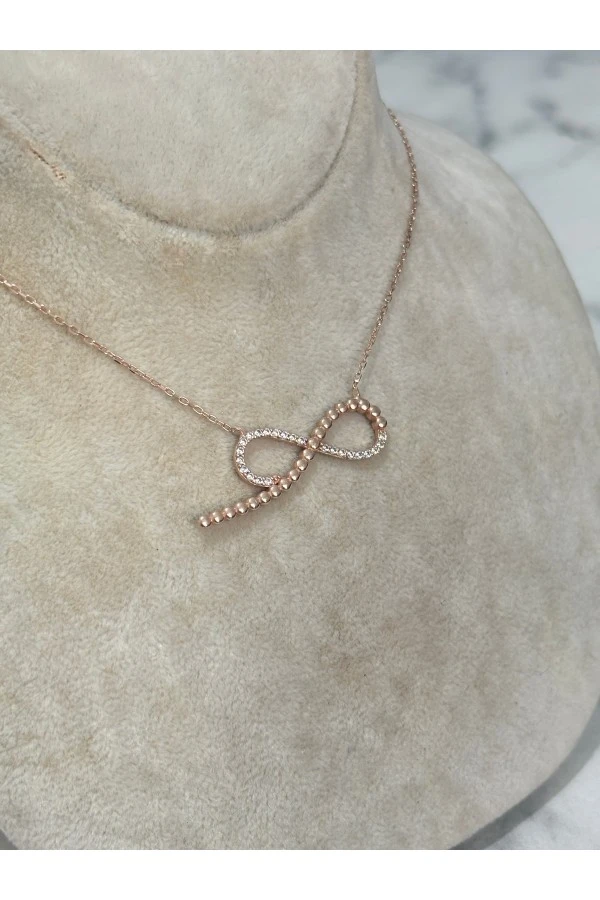 925 Ayar Gümüş Taşlı Rose Gold Sonsuzluk Modeli Gümüş Kolye
