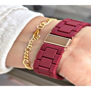 Lüks Tasarım Silikon Kordon Özel Seri Metal Kasa Kadın Kol Saati-Bileklik Hediyeli