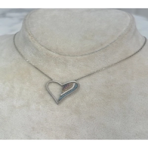 925 Ayar Gümüş Renkli Taşlı Kalpli Modeli Gümüş Kolye