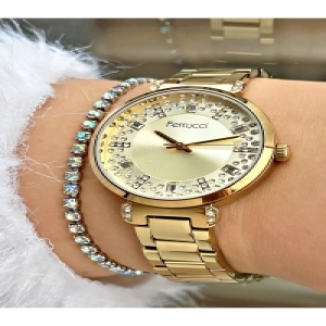 FERRUCCİ RAKAMLARI KADRANI TAŞLI GOLD METAL KADIN KOL SAATİ