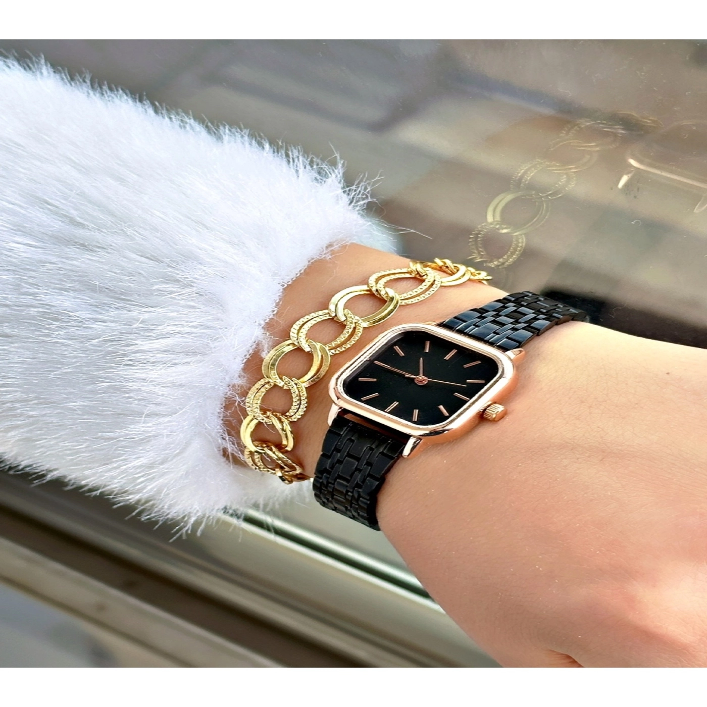 Limited Edition Metal Kordon Classic Tasarım Kare Model Metal Kasa Kadın Kol Saati-Bileklik Hediyeli hover