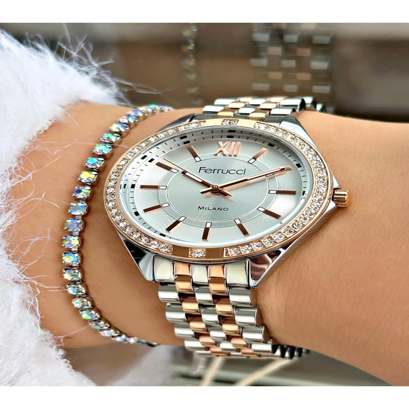 FERRUCCİ TAŞLI ROSE GÜMÜŞ METAL KADIN KOL SAATİ hover