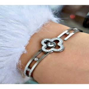 Premium Serisi Lüks Taşlı Yonca Modeli Özel Tasarım Paslanmaz ve Kararmaz Çelik Bileklik