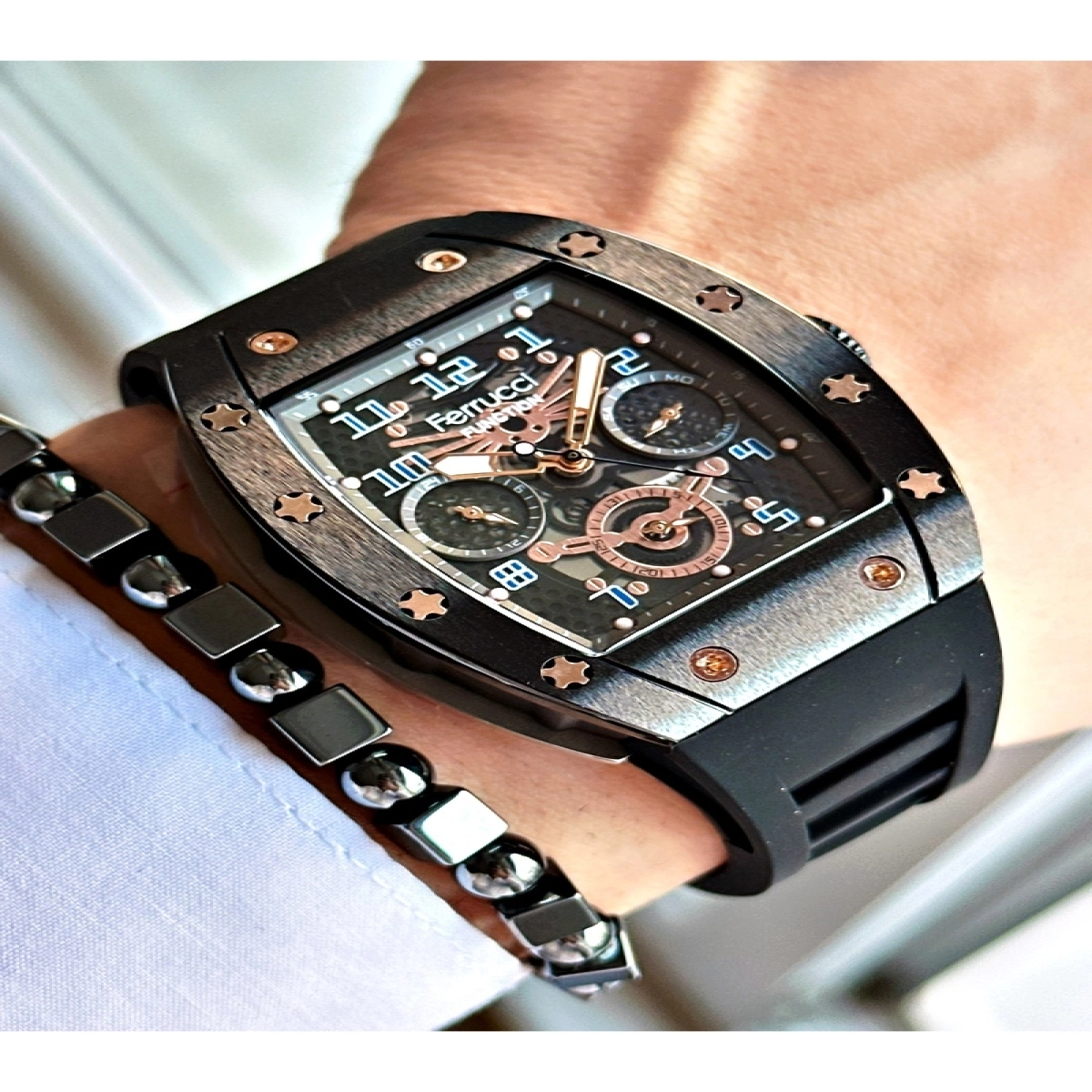 FUNCTION SİYAH KADRANLI ROSE DETAYLI KARE SİYAH SİLİKON ERKEK KOL SAATİ