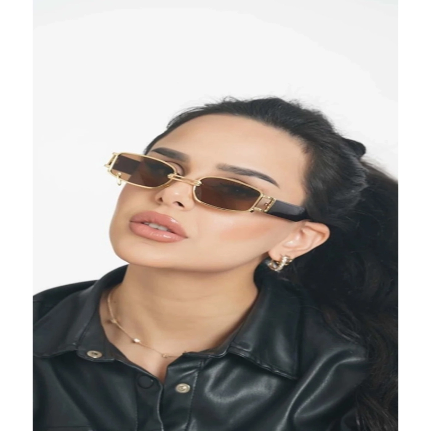 Lüks Tasarım Dikdörtgen Halkalı Kadın Güneş Gözlüğü