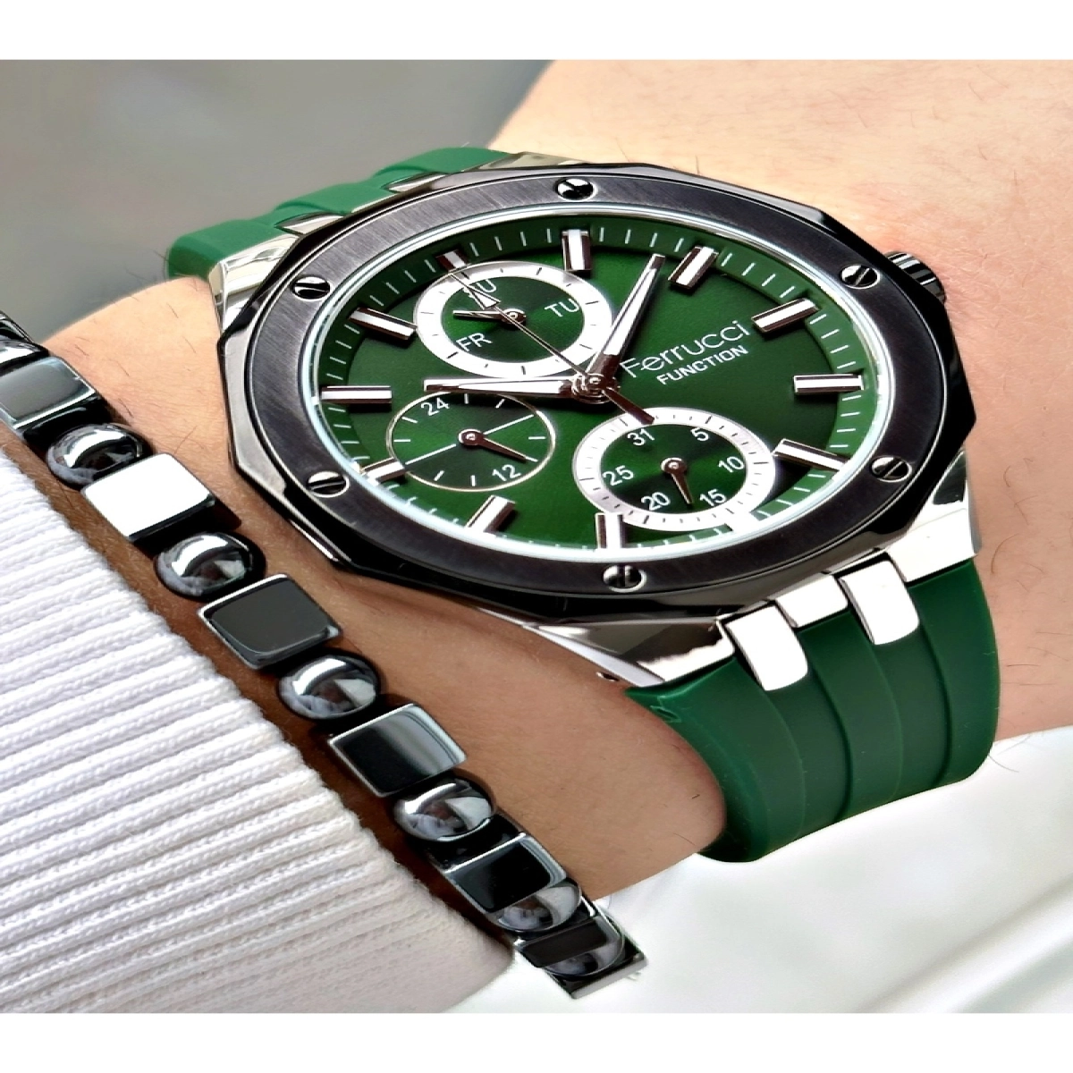 FERRUCCİ FÜME KADRAN FUNCTION YEŞİL SİLİKON ERKEK KOL SAATİ