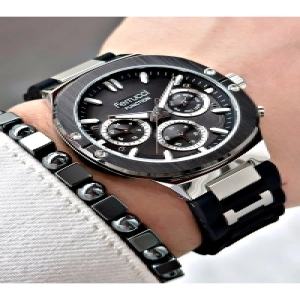 FERRUCCİ FUNCTION SİYAH GÜMÜŞ KORDONLU SİLİKON ERKEK KOL SAATİ