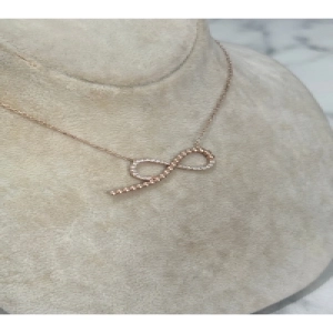 925 Ayar Gümüş Taşlı Rose Gold Sonsuzluk Modeli Gümüş Kolye